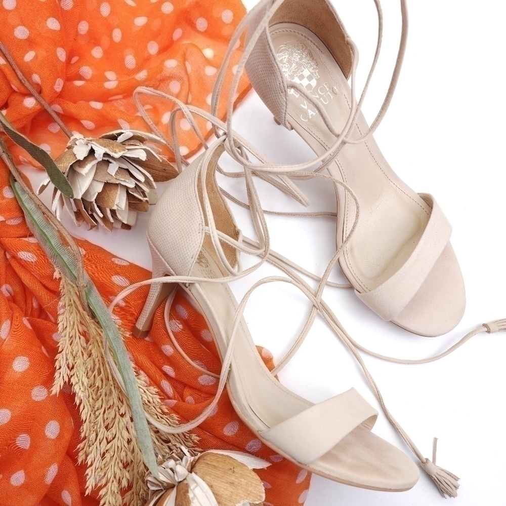 Vince Camuto Nude Cream Strappy Sandal Heels Sz 7½m - Picture 3 of 12